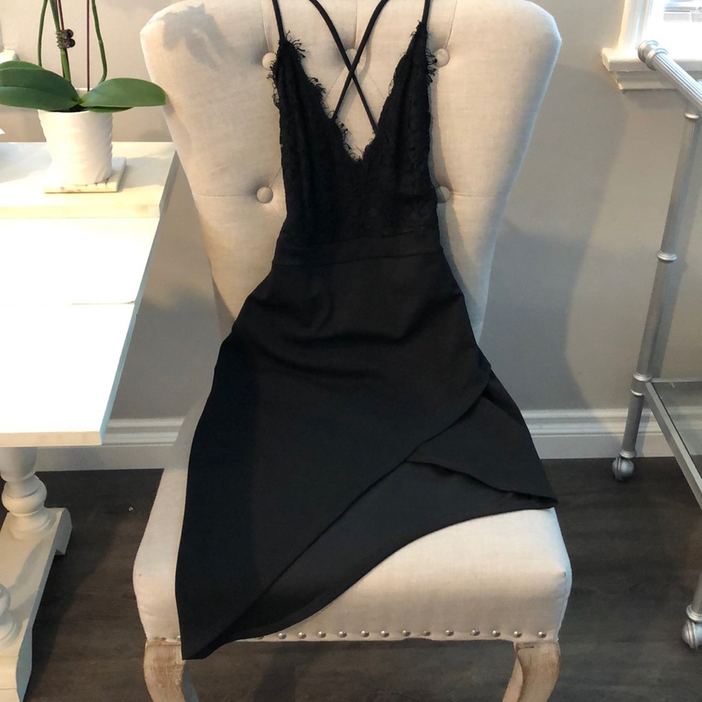 Asymmetrical Black Dress w/ Lace
